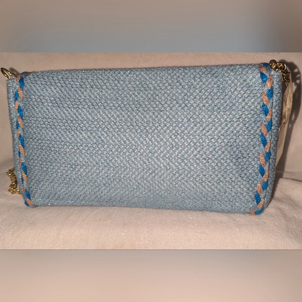 PHO Firenze Blue and Gold Chain Women's  envelope style bag.